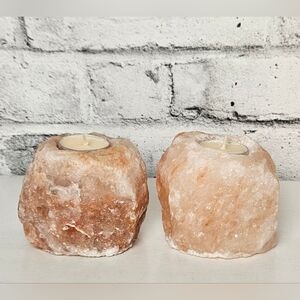 Himalayan Pink Salt Crystal Tealight Candle Holders Set of 2 Natural Rock